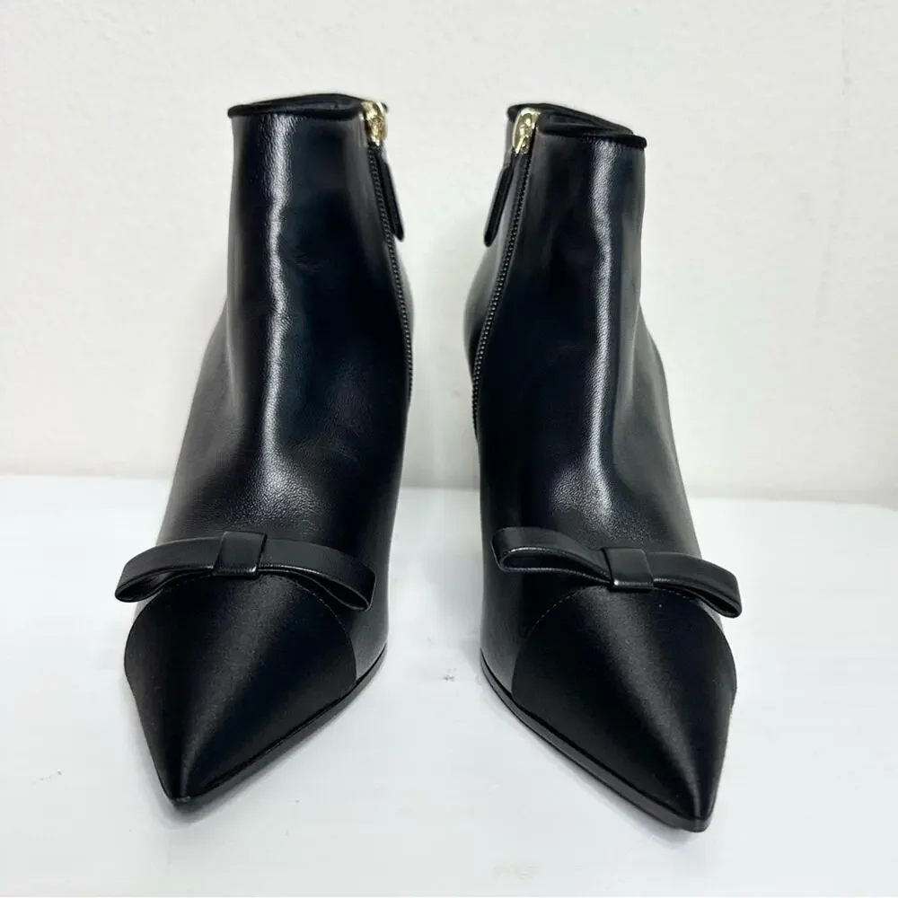 CHANEL Black Ankle Boots Size 37 CC Logo Bow Accent